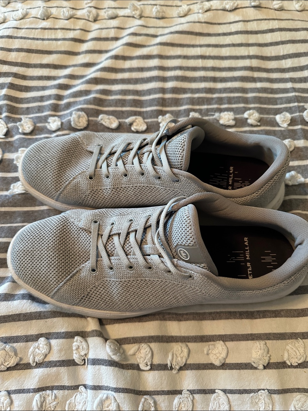 Peter Millar Light Gray Knit Lace-Up Sneakers